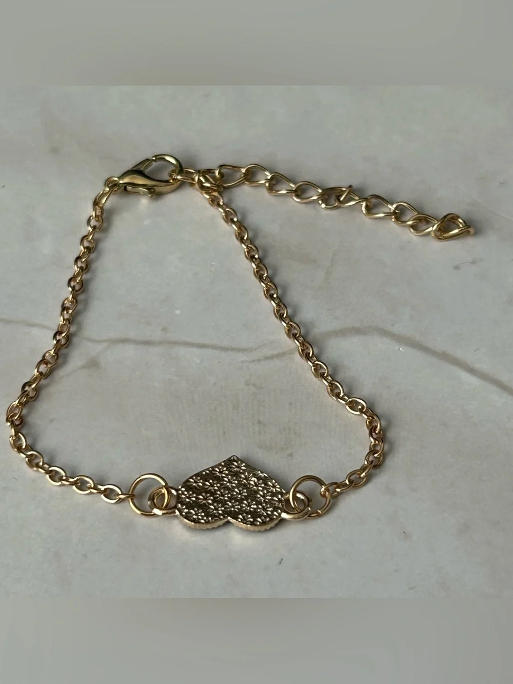 Gold Chain Bracelet with Black Heart Charm